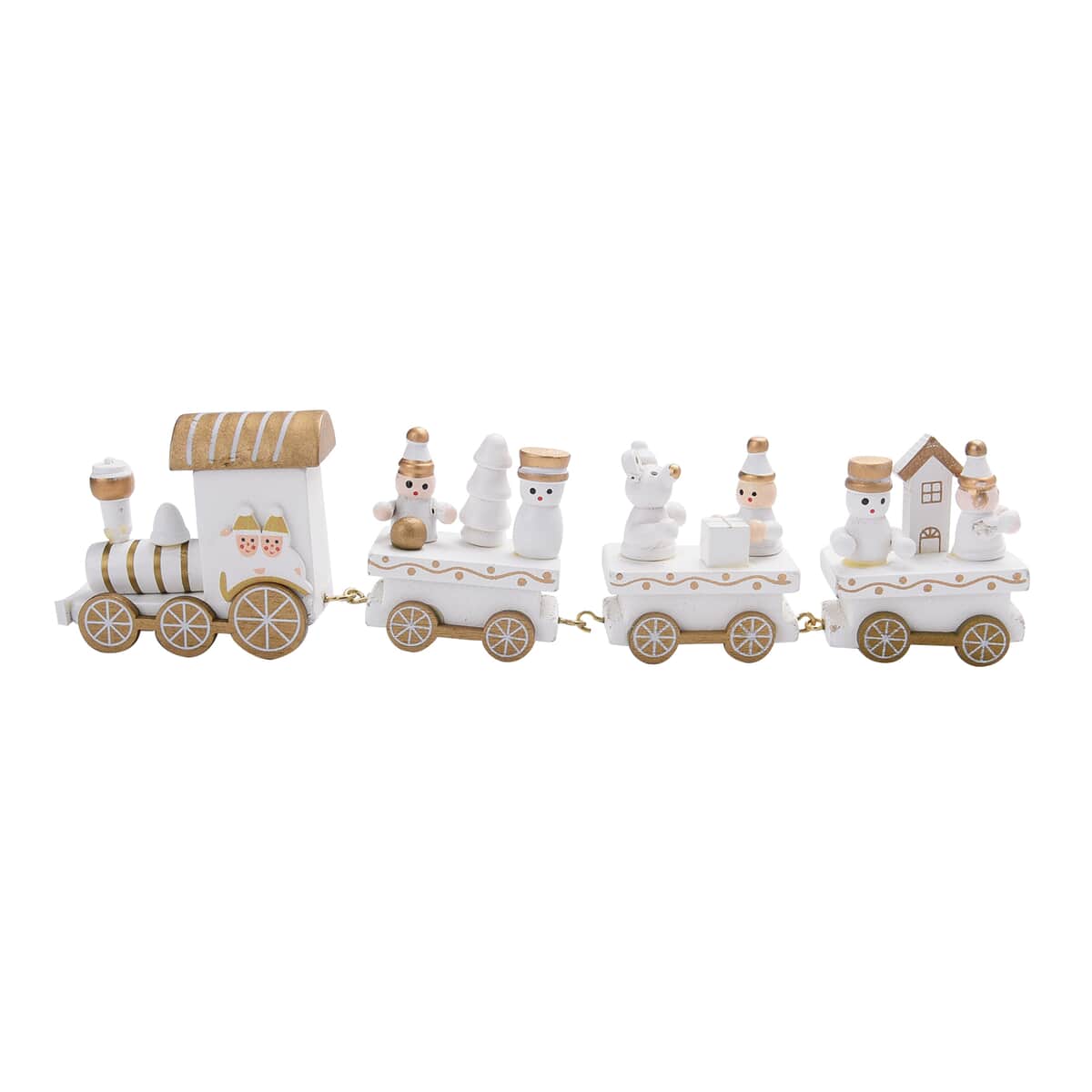 White Santa Driver Hand Painted Christmas Themed Wooden Mini Train Ornament image number 0