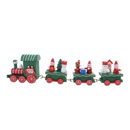 Green Santa Driver Christmas Themed Wooden Mini Train Ornaments image number 0