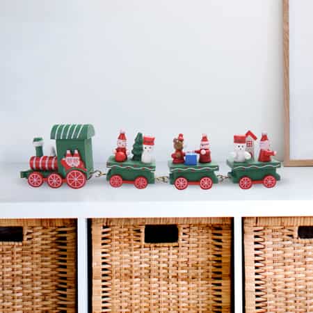 Green Santa Driver Christmas Themed Wooden Mini Train Ornaments image number 1