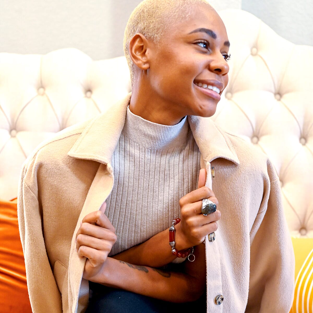 Hand Carved Malagasy Labradorite Dragon Flower Ring in Stainless Steel (Size 10.0) 11.65 ctw image number 4