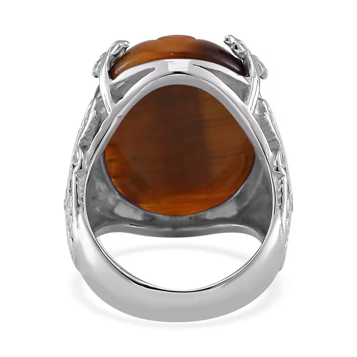 Yellow Tiger's Eye Carved Ring in Stainless Steel (Size 6.0) 12.95 ctw image number 5