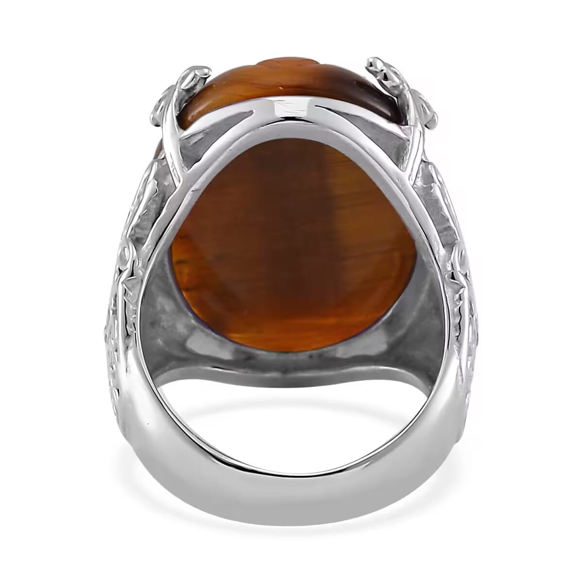 Hand Carved Yellow Tiger's Eye Dragon Flower Ring in Stainless Steel (Size 10.0) 12.95 ctw image number 5