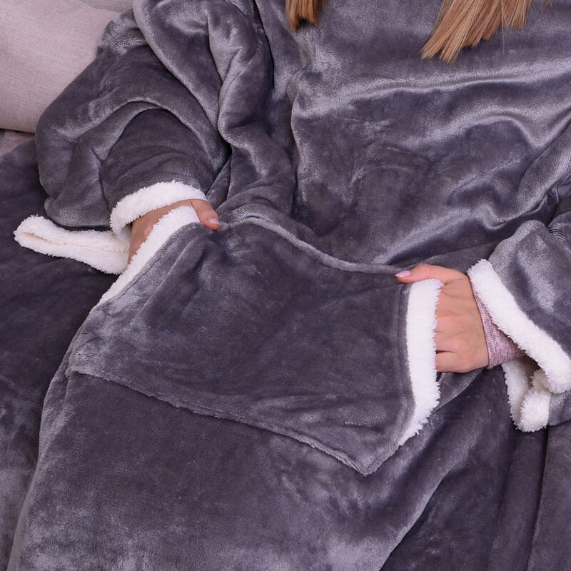 Homesmart Gray Super Soft Flannel-Sherpa TV Blanket with Hood (100% Polyester)
