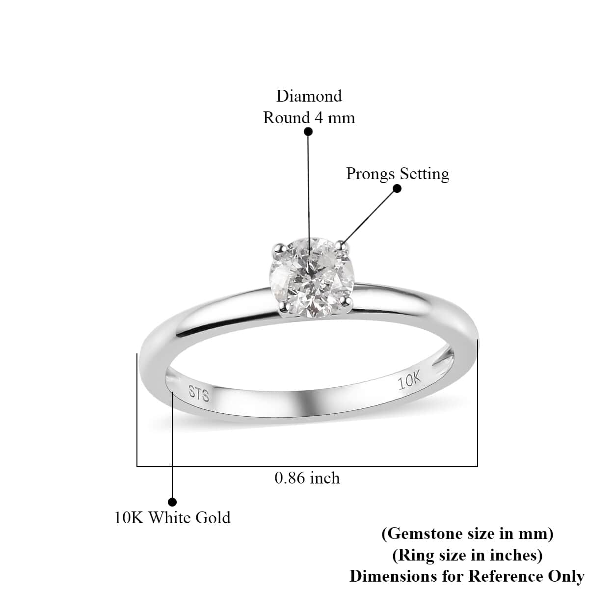 10K White Gold G-H I3 Diamond Ring (Size 7.0) 2 Grams 0.50 ctw image number 5