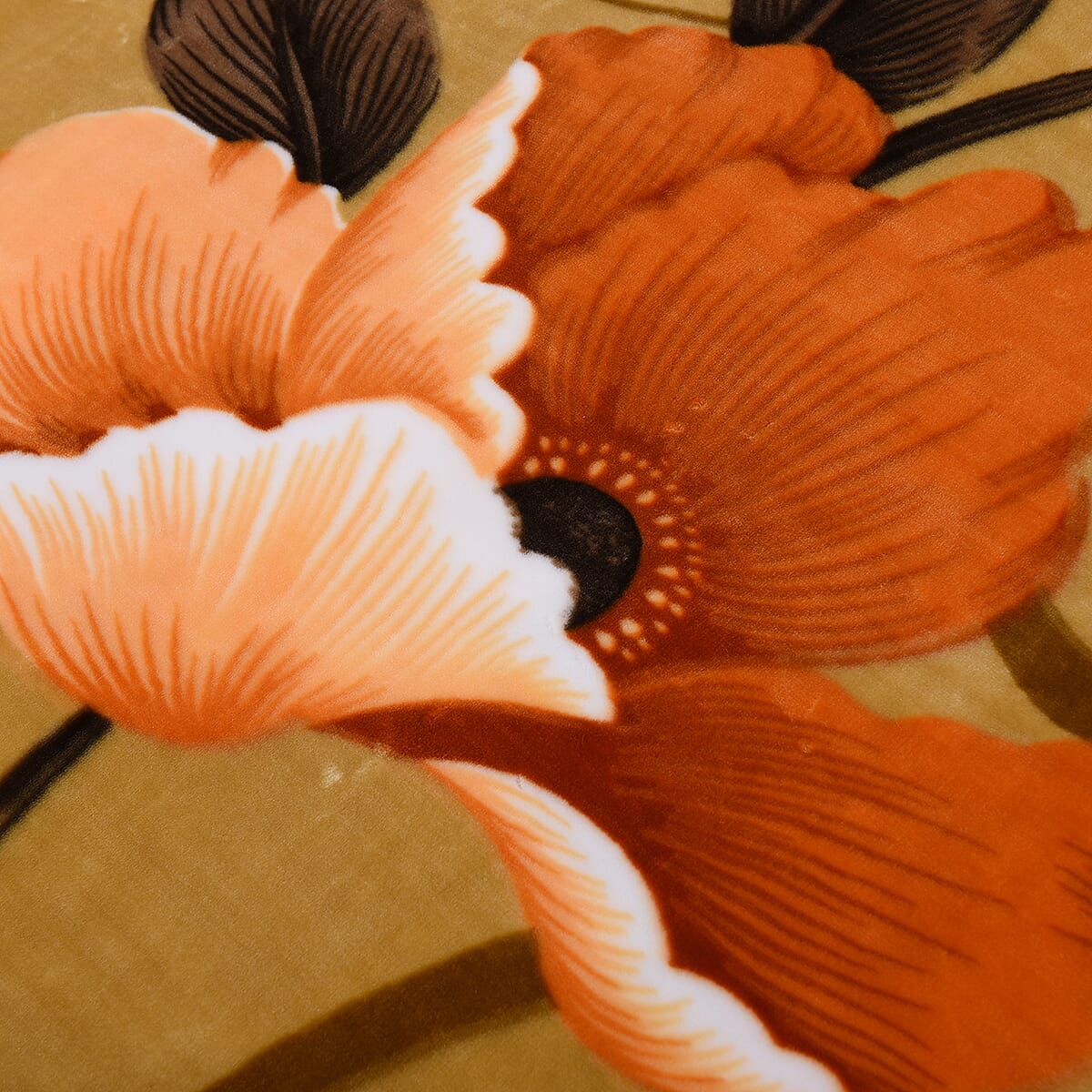 Homesmart 2 Ply Thick Raschel Faux Fur Khaki Flower Printed 1100 gsm Heavy Blanket (100% Microfiber) (Approx 8.8 lbs) image number 2