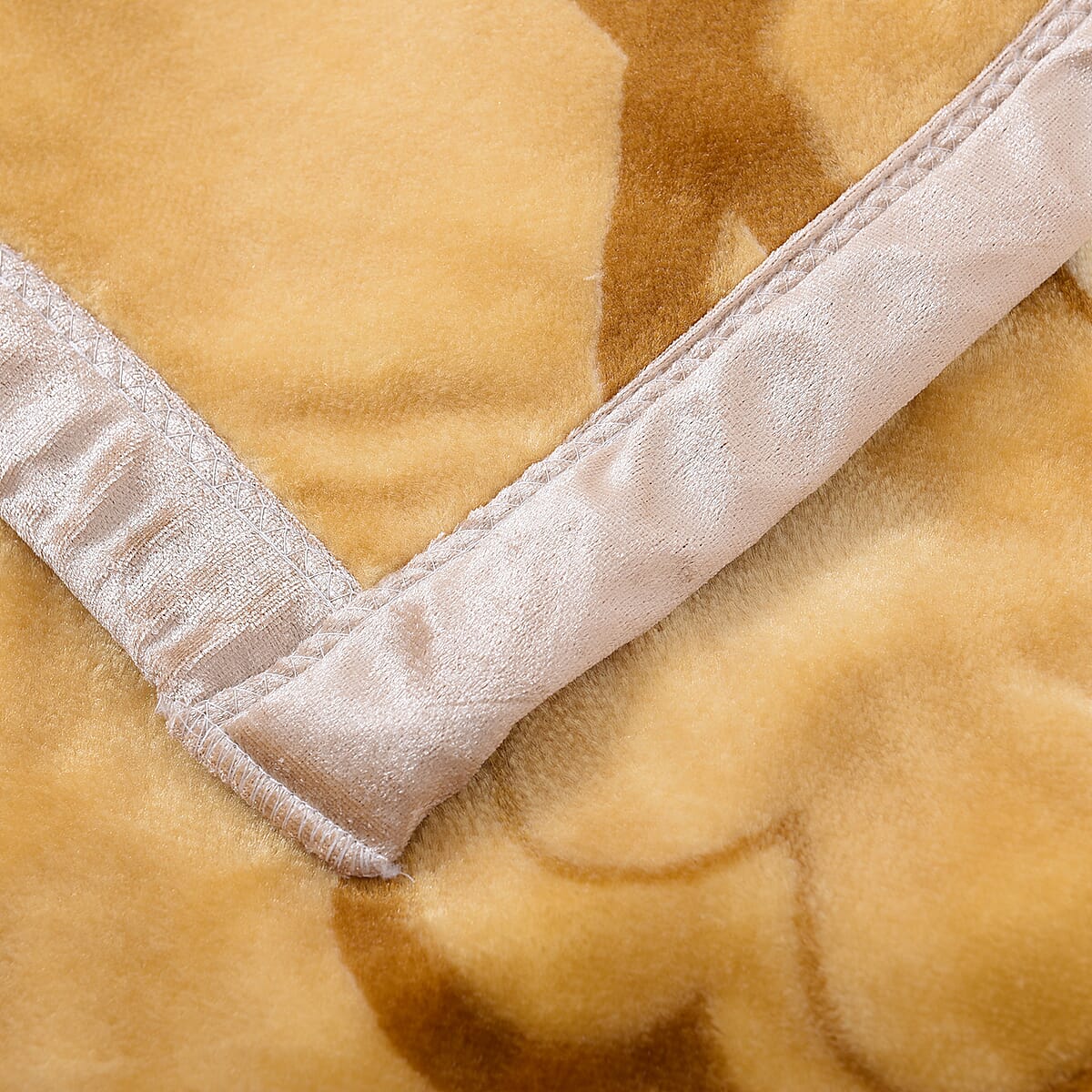 Homesmart 2 Ply Thick Raschel Faux Fur Khaki Flower Printed 1100 gsm Heavy Blanket (100% Microfiber) (Approx 8.8 lbs) image number 4