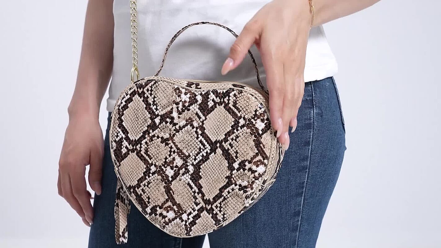 Dark Grey Snakeskin Patten Faux Leather Heart Shape Crossbody Bag (8x3x7)