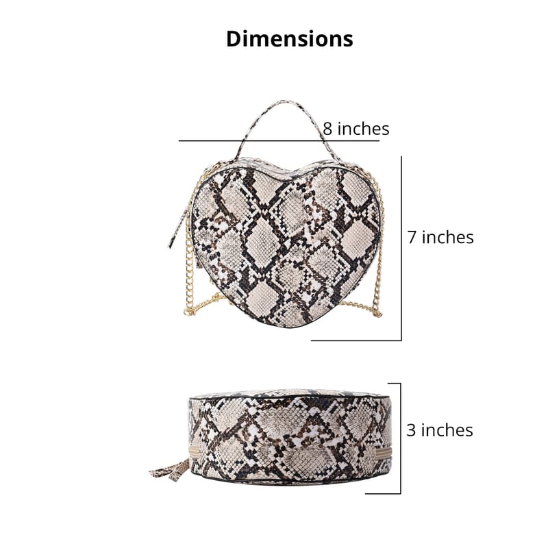 Khaki Snakeskin Patten Faux Leather Heart Shape Embroidery Crossbody Bag for Women, Crossbody Purse, Designer Crossbody, Shoulder Handbags