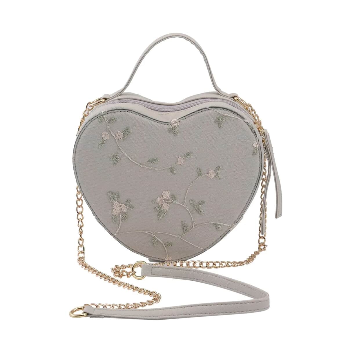 White Floral Pattern Faux Leather Heart Shape Embroidery Crossbody Bag for Women, Crossbody Purse, Designer Crossbody, Shoulder Handbags image number 0