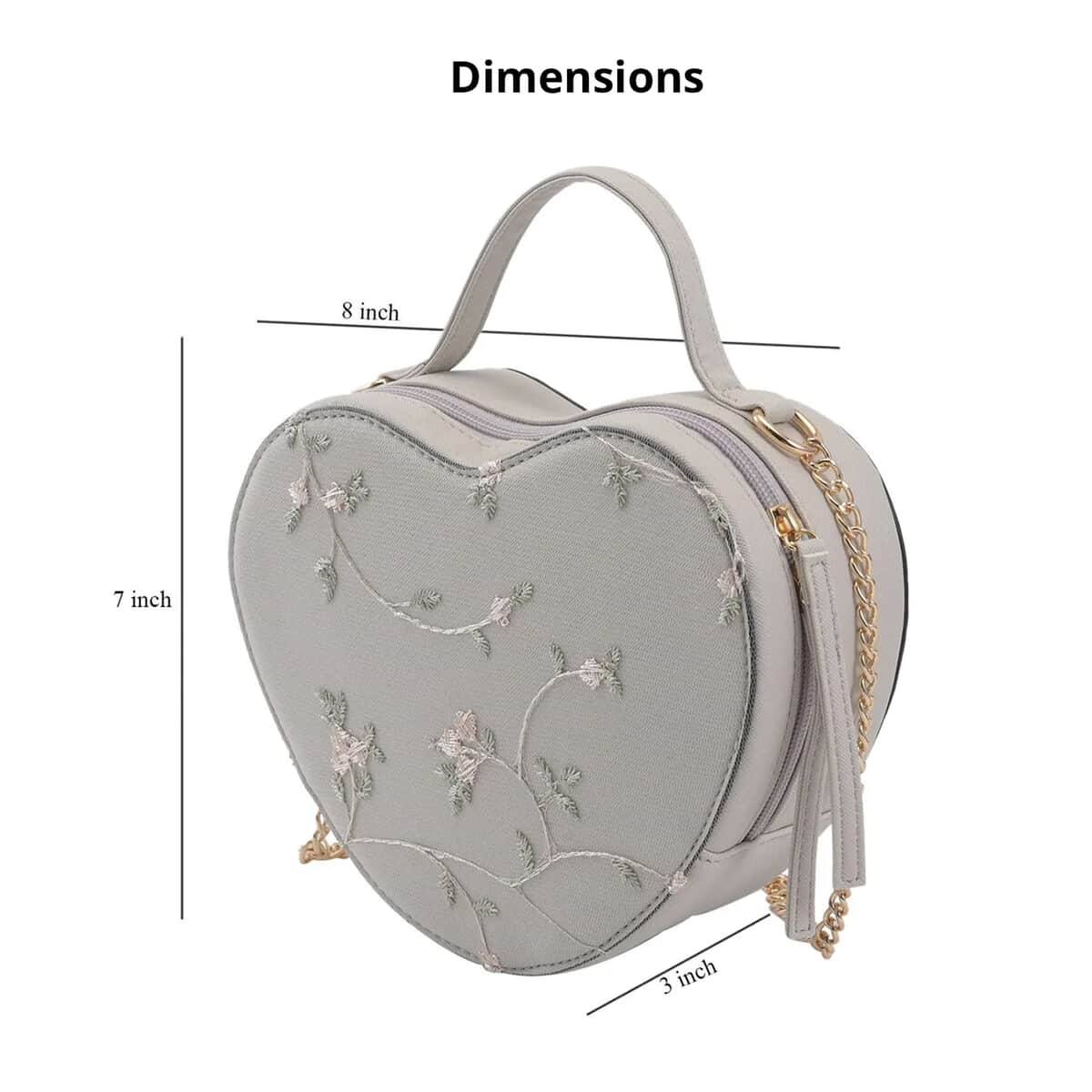 White Floral Pattern Faux Leather Heart Shape Embroidery Crossbody Bag for Women, Crossbody Purse, Designer Crossbody, Shoulder Handbags image number 4