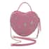 Peach Pink Floral Faux Leather Heart Shape Embroidery Crossbody Bag for Women, Crossbody Purse, Designer Crossbody, Shoulder Handbags image number 0