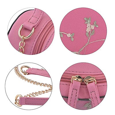 Peach Pink Floral Faux Leather Heart Shape Embroidery Crossbody Bag for Women, Crossbody Purse, Designer Crossbody, Shoulder Handbags