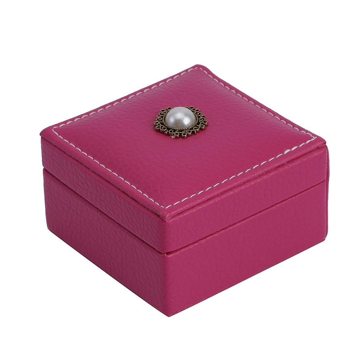 Simulated Pearl Fuchsia Crocodile Pattern Faux Leather Mini Travel Jewelry Box (4x4) image number 2