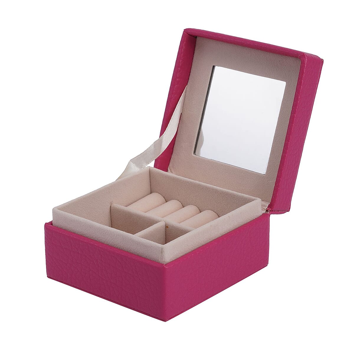 Simulated Pearl Fuchsia Crocodile Pattern Faux Leather Mini Travel Jewelry Box (4x4) image number 5