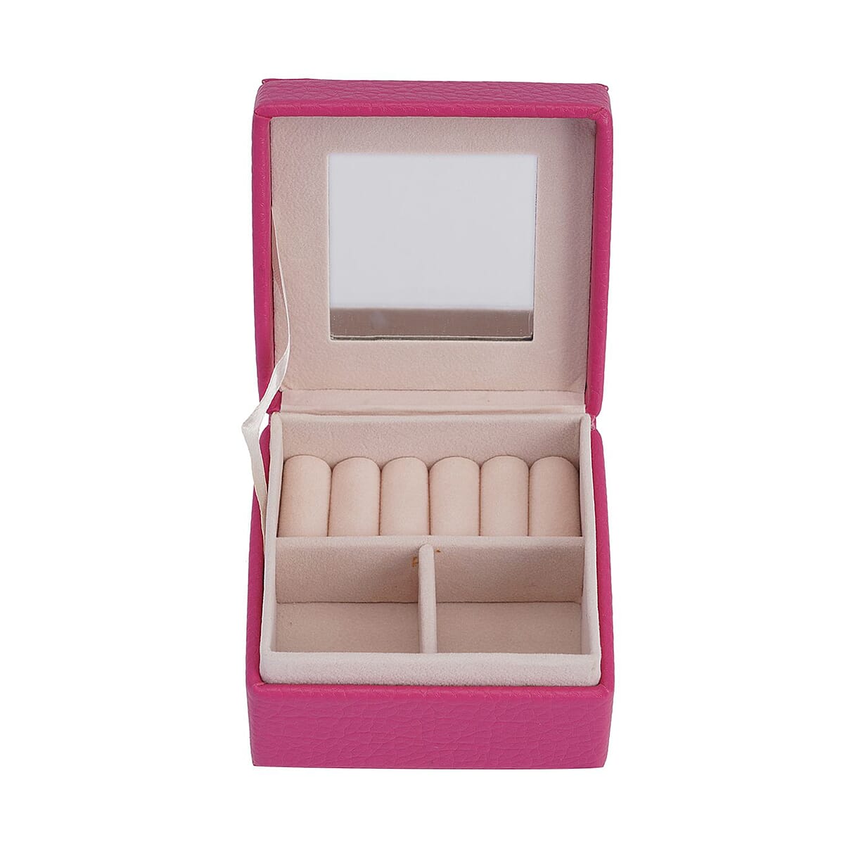 Simulated Pearl Fuchsia Crocodile Pattern Faux Leather Mini Travel Jewelry Box (4x4) image number 6