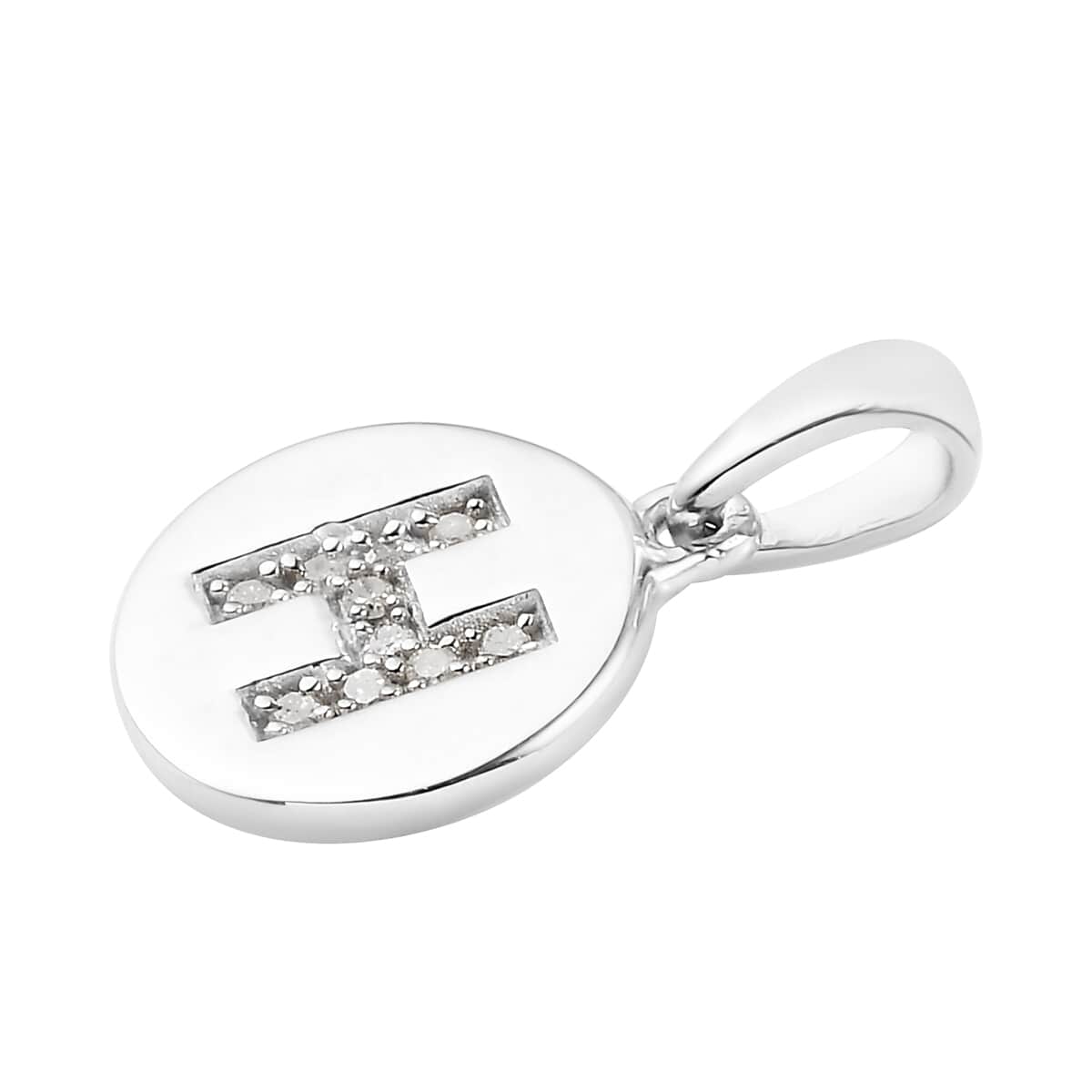 Lolos Exclusive Pick's Diamond Initial H Pendant in Platinum Over Sterling Silver 0.06 ctw image number 3
