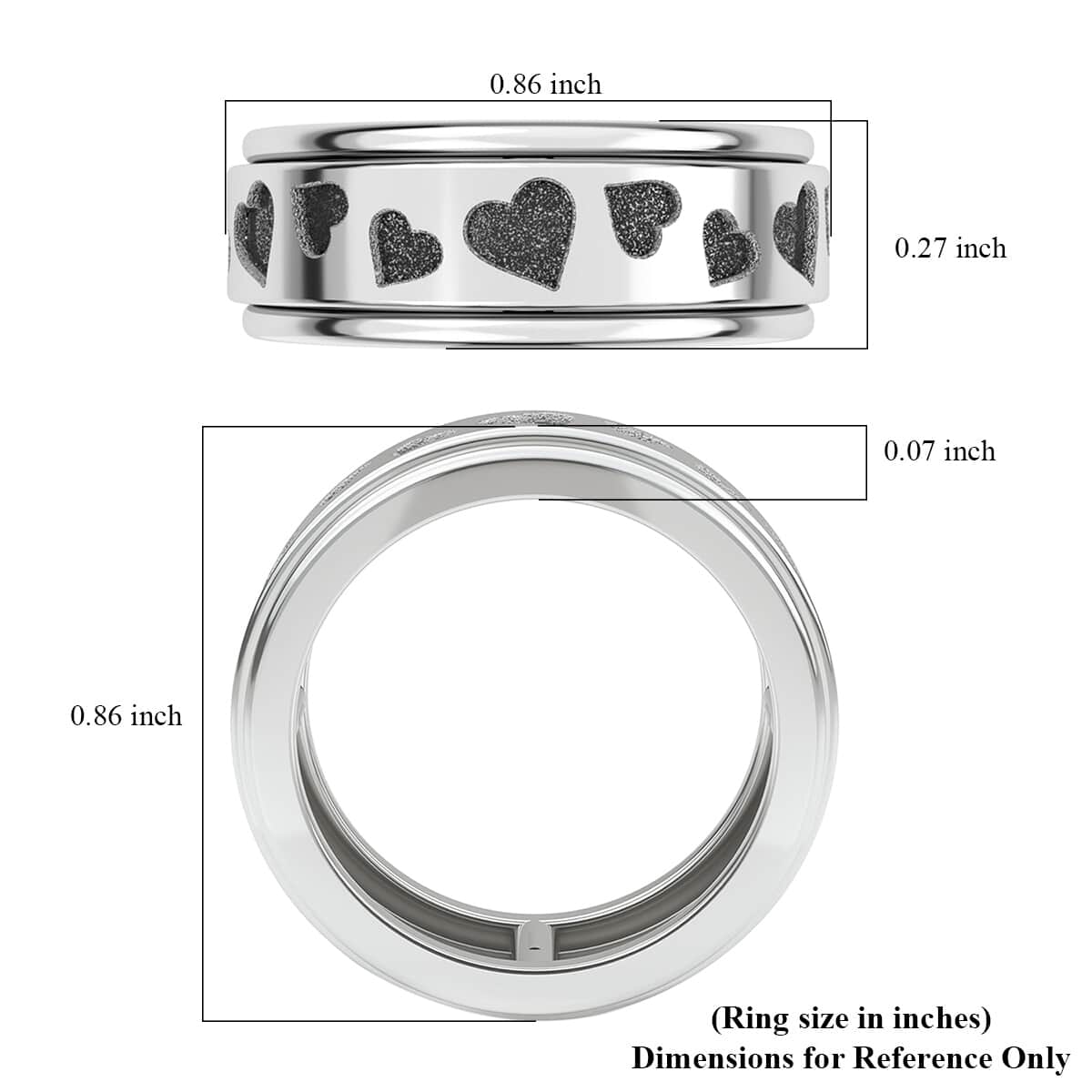 Sterling Silver Heart Spinner Ring, Anxiety Ring for Women, Fidget Rings for Anxiety for Women, Stress Relieving Anxiety Ring, Promise Rings (Size 11.0) (4.50 g) image number 7