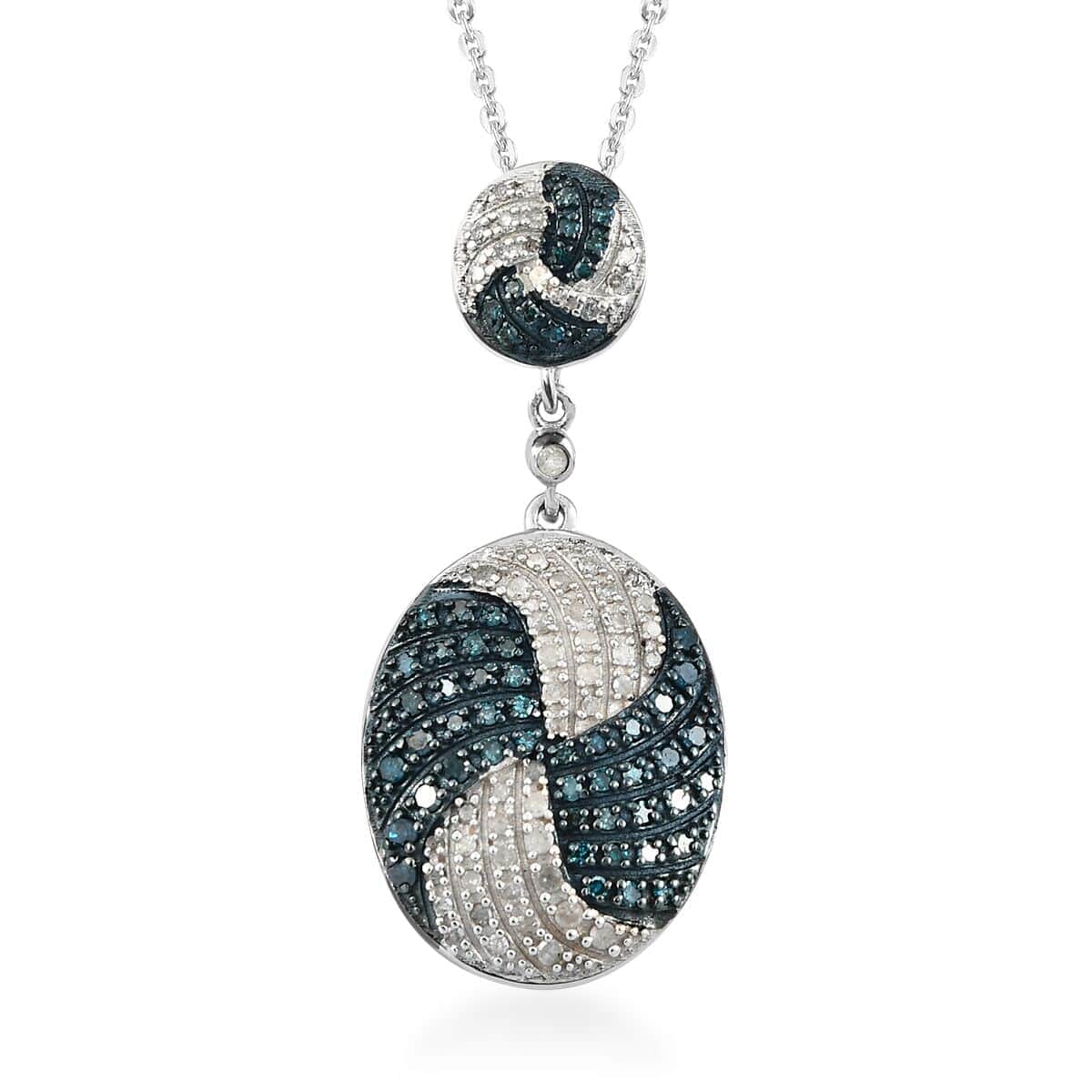 Blue Diamond and Diamond Pendant Necklace 20 Inches in Rhodium and Platinum Over Sterling Silver 0.75 ctw image number 0