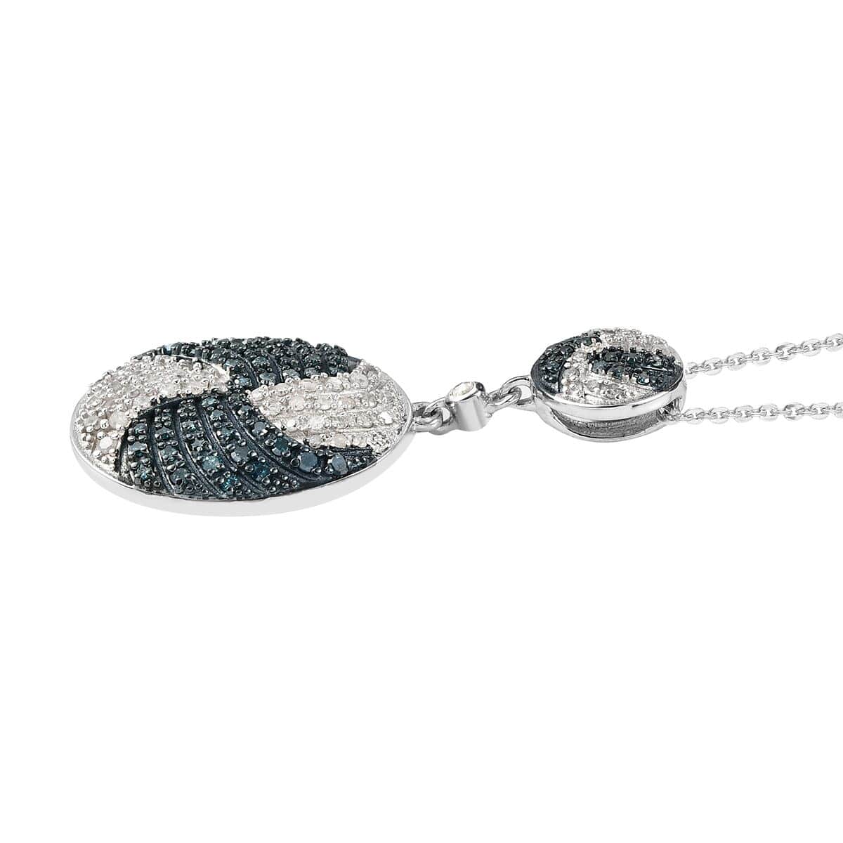 Blue Diamond and Diamond Pendant Necklace 20 Inches in Rhodium and Platinum Over Sterling Silver 0.75 ctw image number 3