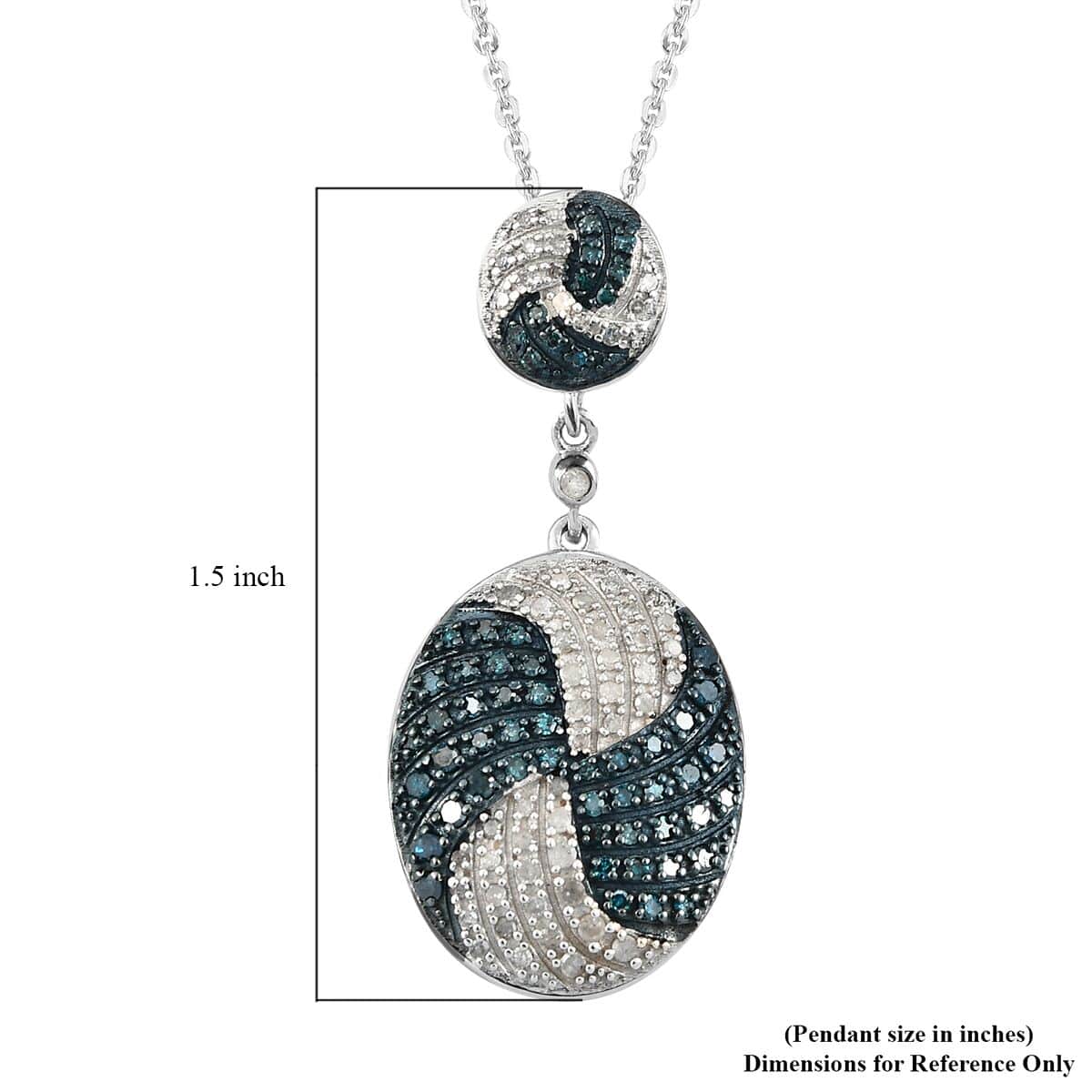 Blue Diamond and Diamond Pendant Necklace 20 Inches in Rhodium and Platinum Over Sterling Silver 0.75 ctw image number 5