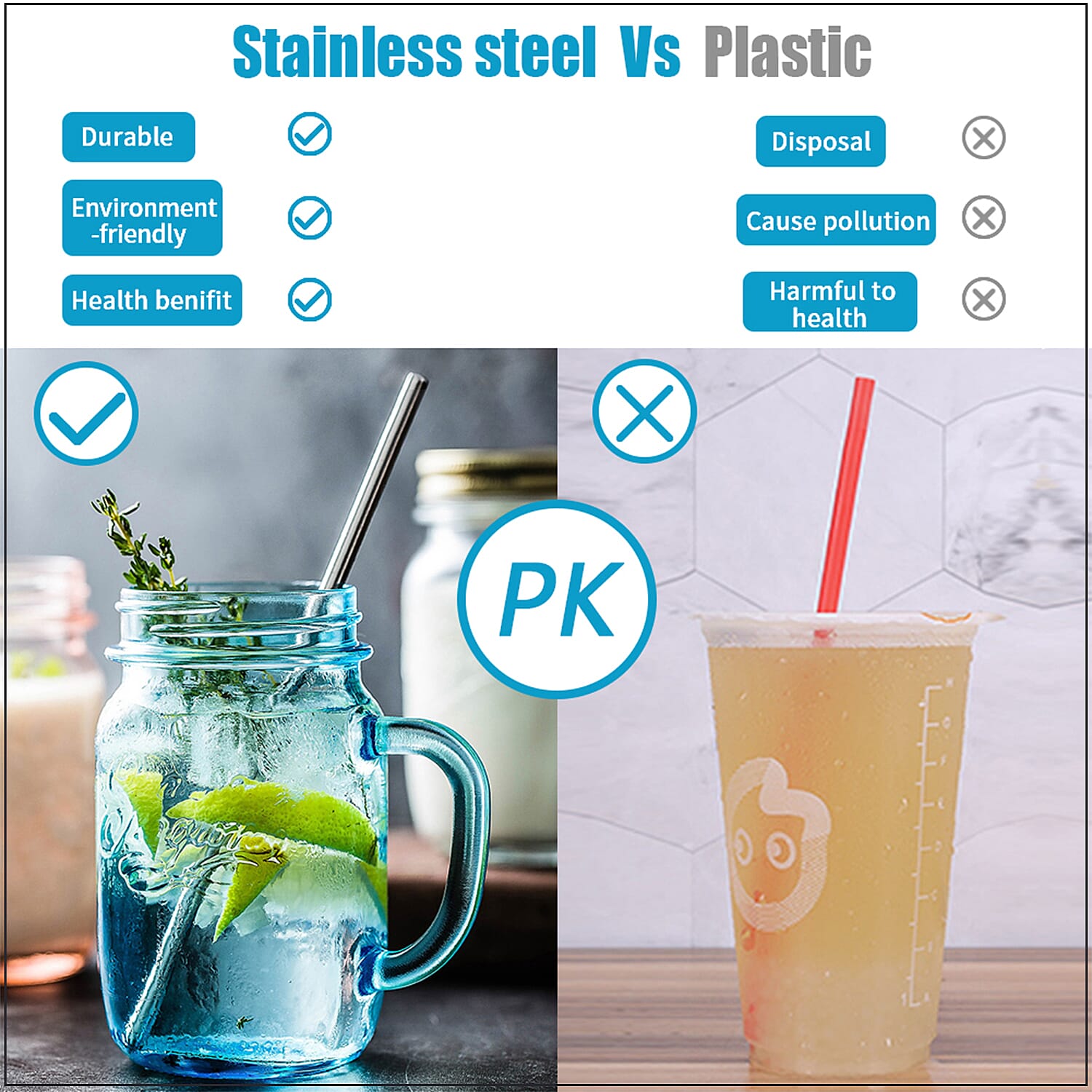 Grand Innovations 14pcs Stainless Steel Straws with Cleaning Brushes