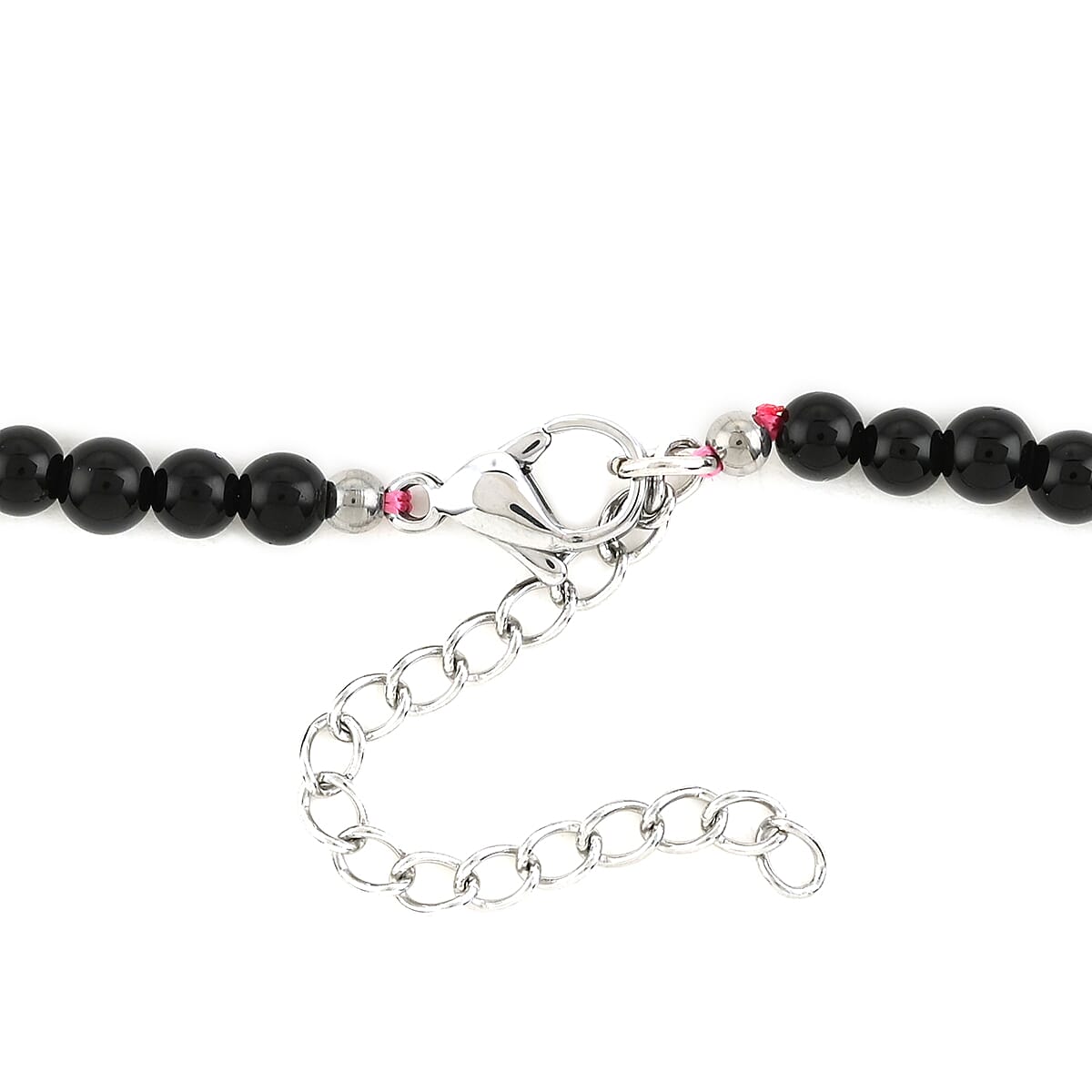 Galilea Rose Quartz and Black Onyx Beaded Necklace 18-20 Inches in Stainless Steel 155.00 ctw