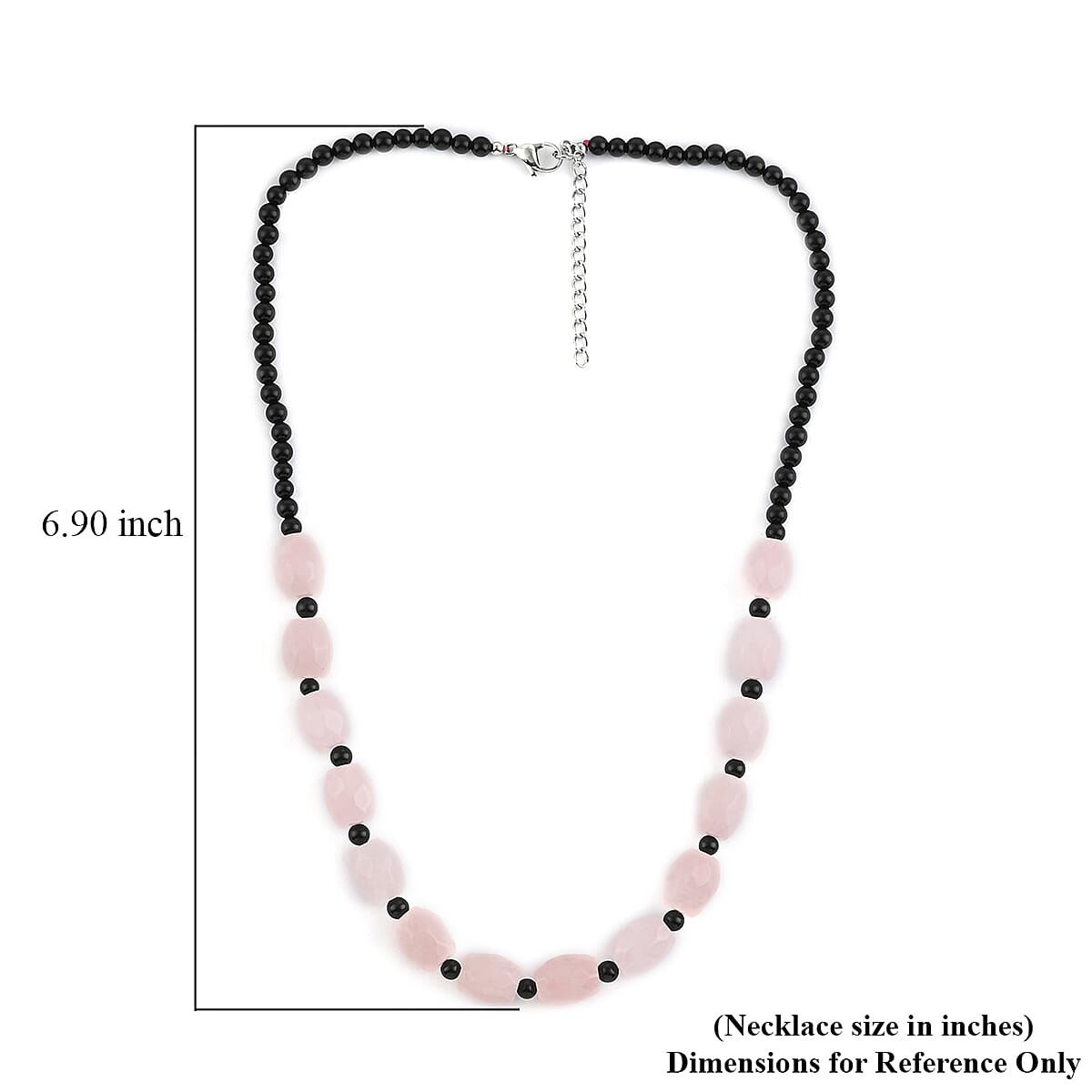 Galilea Rose Quartz and Black Onyx Beaded Necklace 18-20 Inches in Stainless Steel 155.00 ctw