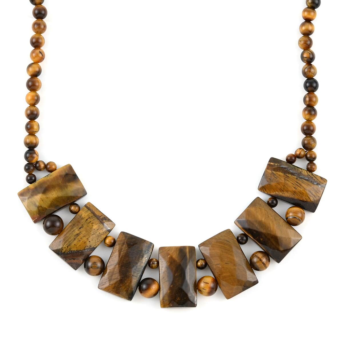 Yellow Tiger's Eye Necklace 18-20 Inches in Stainless Steel 322.00 ctw image number 2