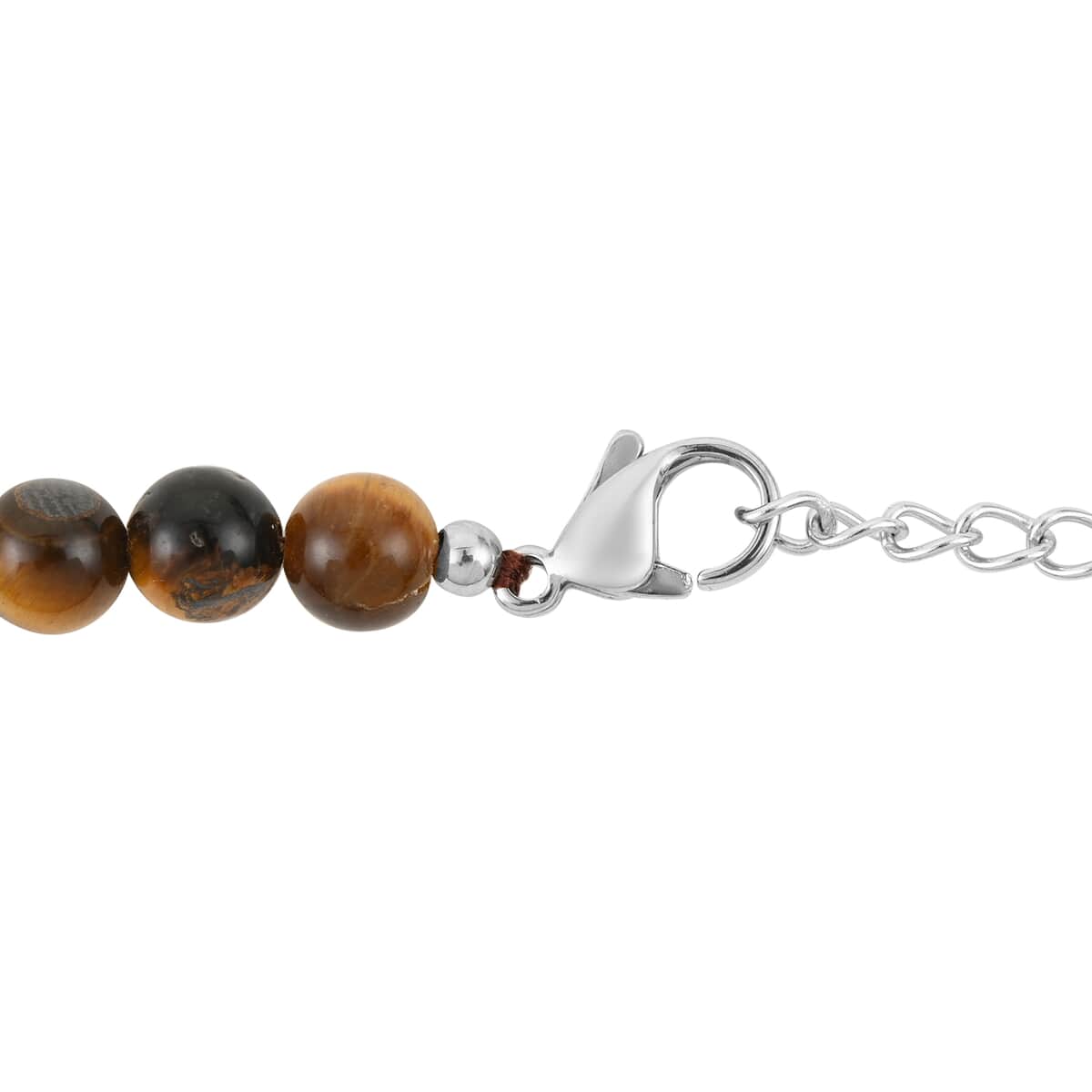 Yellow Tiger's Eye Necklace 18-20 Inches in Stainless Steel 322.00 ctw image number 3