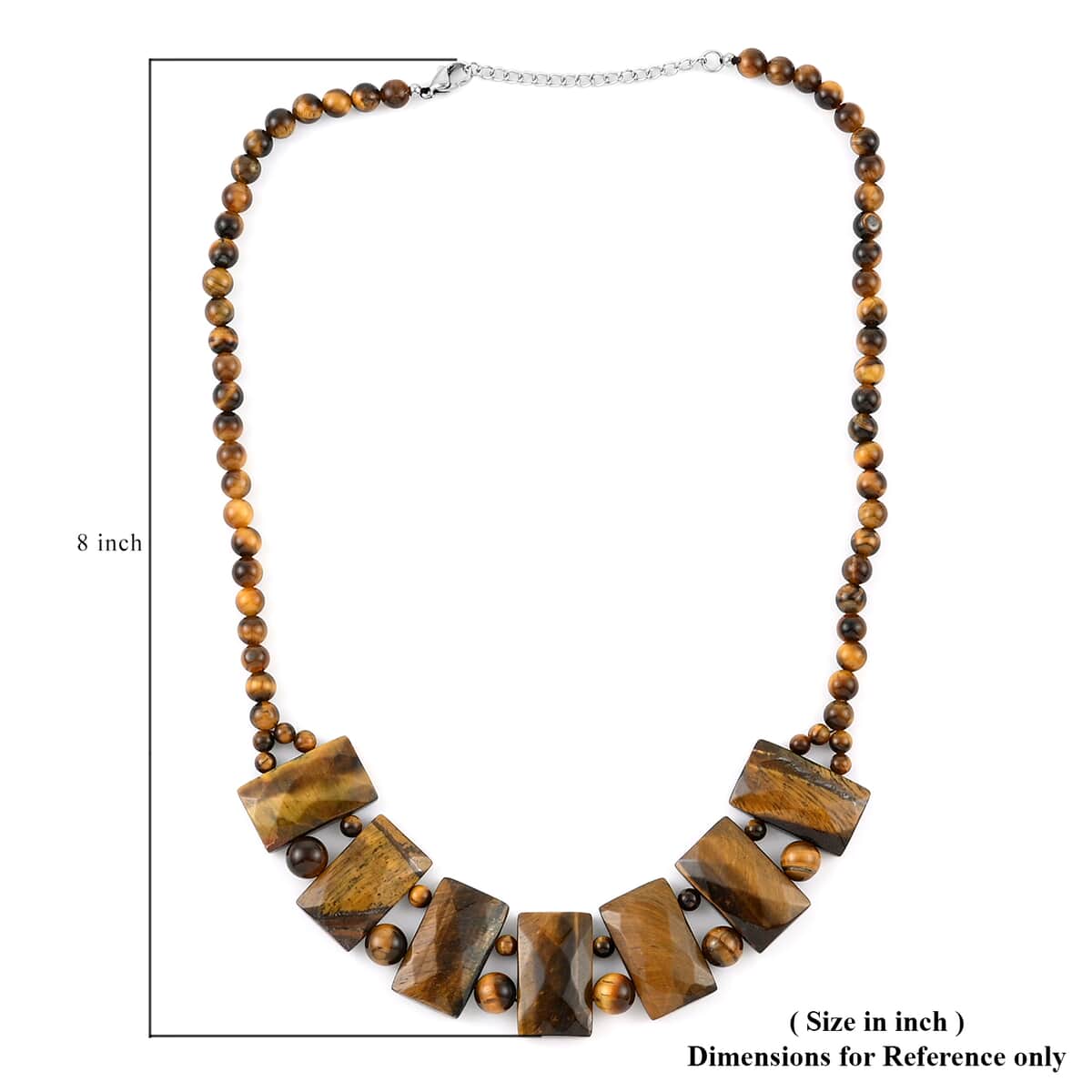 Yellow Tiger's Eye Necklace 18-20 Inches in Stainless Steel 322.00 ctw image number 4