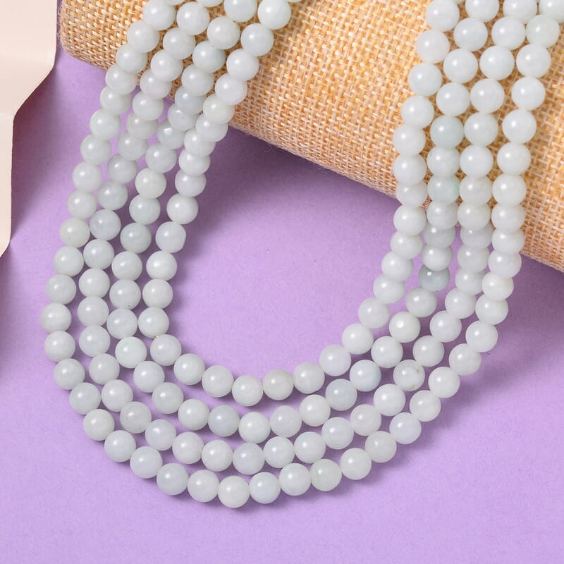 Natural Jade Beaded Multi Strand Necklace 18 Inches in Sterling Silver 655.00 ctw