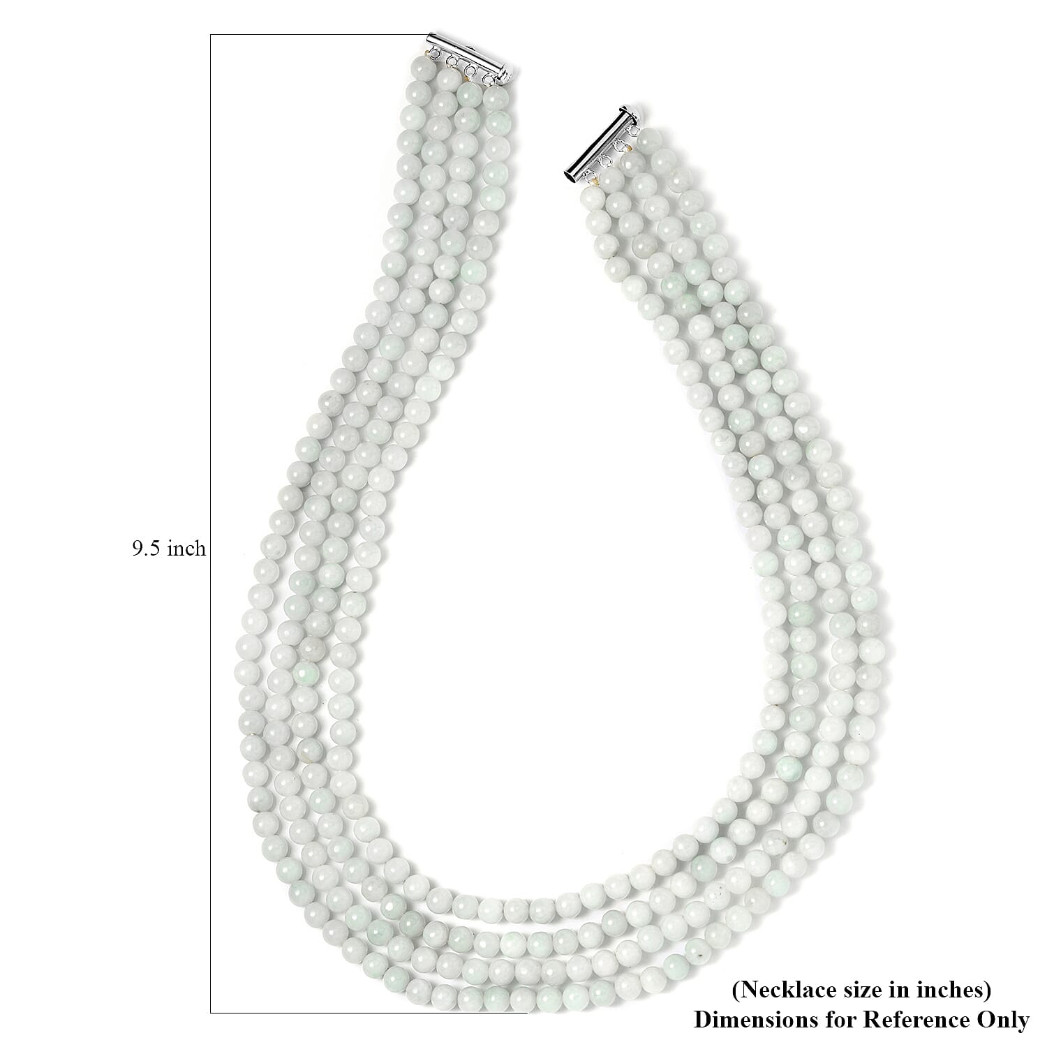 Natural Jade Beaded Multi Strand Necklace 18 Inches in Sterling Silver 655.00 ctw