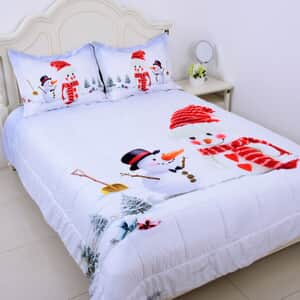 Homesmart White Digital Printed Snowman friends Pattern King size microfiber Comforter with Shams set