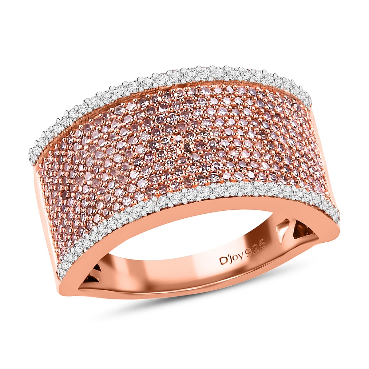 D'Joy Natural Pink Diamond I2-I3 and Diamond Bold Statement Cocktail Ring in Vermeil Rose Gold Over Sterling Silver (Size 7.0) 1.00 ctw