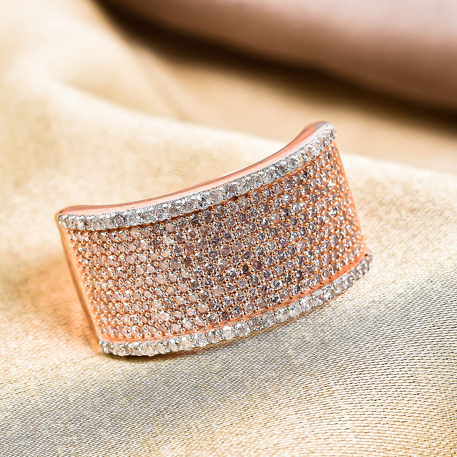 D'Joy Natural Pink Diamond I2-I3 and Diamond Bold Statement Cocktail Ring in Vermeil Rose Gold Over Sterling Silver (Size 7.0) 1.00 ctw