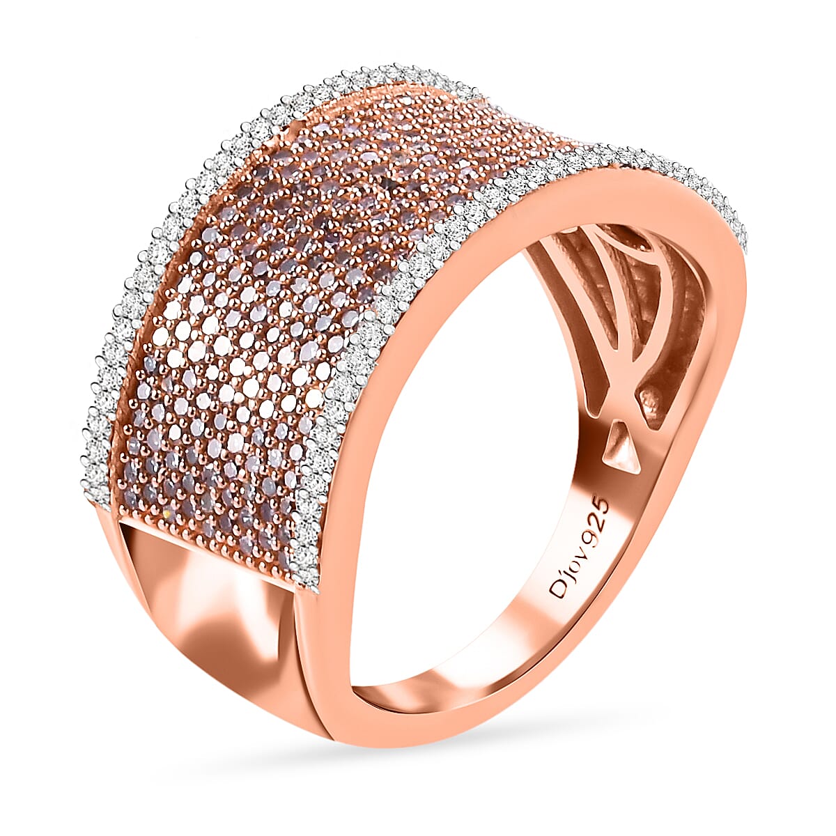 D'Joy Natural Pink Diamond I2-I3 and Diamond Bold Statement Cocktail Ring in Vermeil Rose Gold Over Sterling Silver (Size 7.0) 1.00 ctw