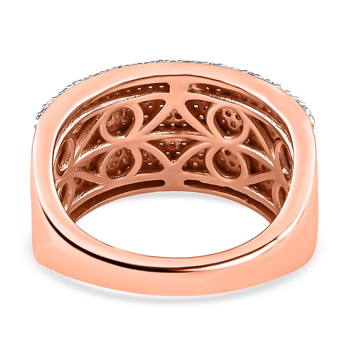 D'Joy Natural Pink Diamond I2-I3 and Diamond Bold Statement Cocktail Ring in Vermeil Rose Gold Over Sterling Silver (Size 7.0) 1.00 ctw