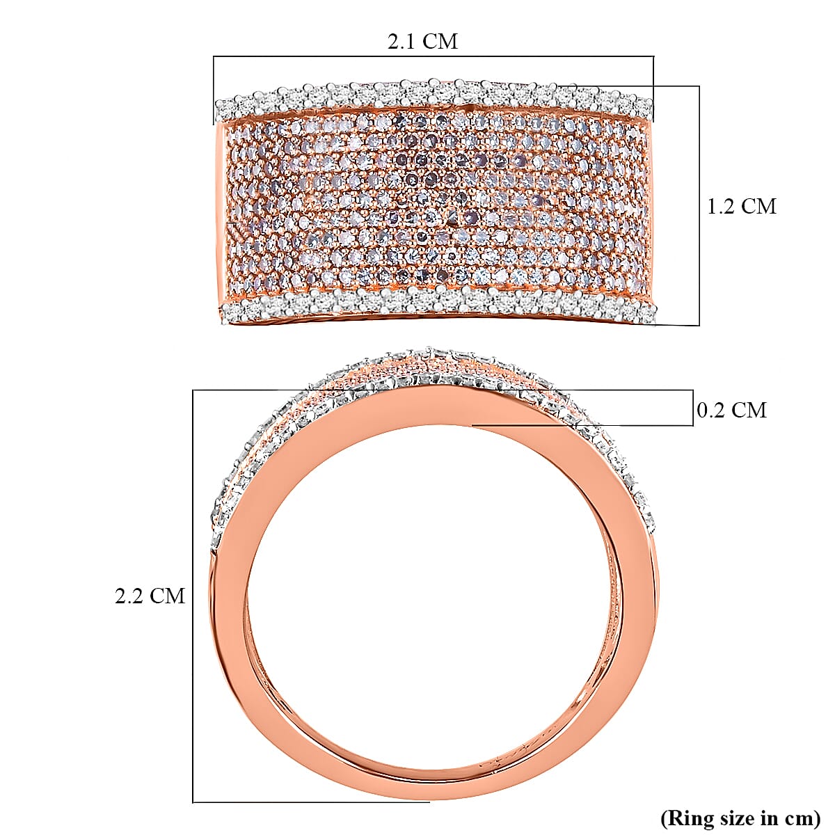 D'Joy Natural Pink Diamond I2-I3 and Diamond Bold Statement Cocktail Ring in Vermeil Rose Gold Over Sterling Silver (Size 7.0) 1.00 ctw