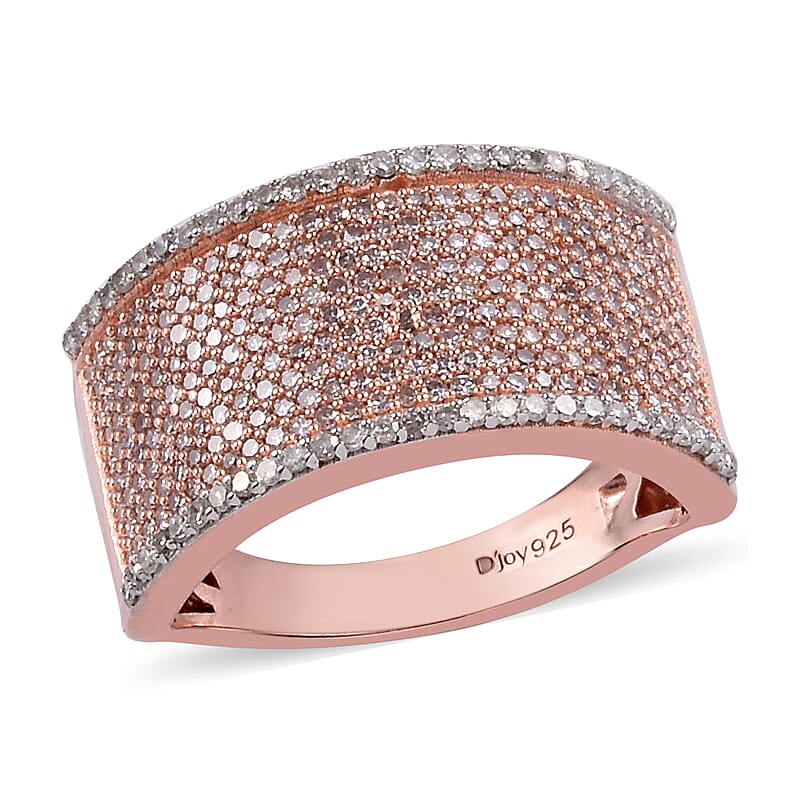 Natural Pink Diamond I2-I3 and Diamond Bold Statement Cocktail Ring in Vermeil Rose Gold Over Sterling Silver (Size 8.0) 1.00 ctw