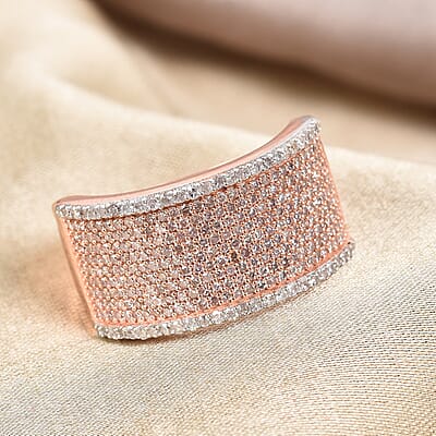 Natural Pink Diamond I2-I3 and Diamond Bold Statement Cocktail Ring in Vermeil Rose Gold Over Sterling Silver (Size 8.0) 1.00 ctw