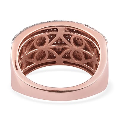 Natural Pink Diamond I2-I3 and Diamond Bold Statement Cocktail Ring in Vermeil Rose Gold Over Sterling Silver (Size 8.0) 1.00 ctw
