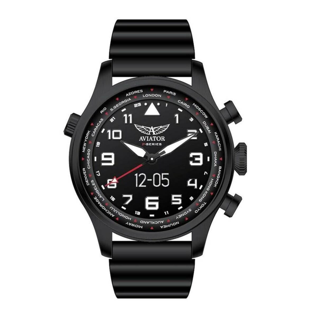AVIATOR 3-Hand Analogue Movement LED Screen Smart Pilot Watch with Black Silicone Band and Stainless Steel Back , Designer Silicone Watch , Analog Luxury Wristwatch image number 0