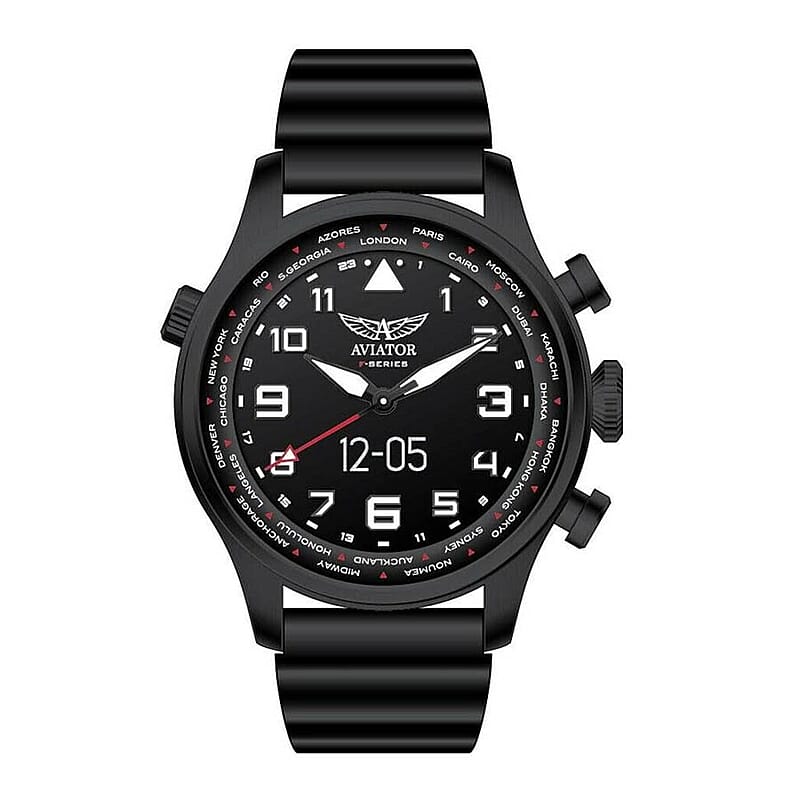 AVIATOR 3-Hand Analogue Movement LED Screen Smart Pilot Watch with Black Silicone Band and Stainless Steel Back , Designer Silicone Watch , Analog Luxury Wristwatch
