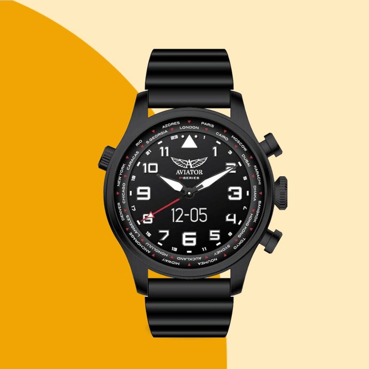 AVIATOR 3-Hand Analogue Movement LED Screen Smart Pilot Watch with Black Silicone Band and Stainless Steel Back , Designer Silicone Watch , Analog Luxury Wristwatch image number 2