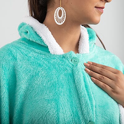 Turquoise Microfiber Wrap Hooded Blanket Poncho with Pockets and Sherpa Trim - One Size Fits Most