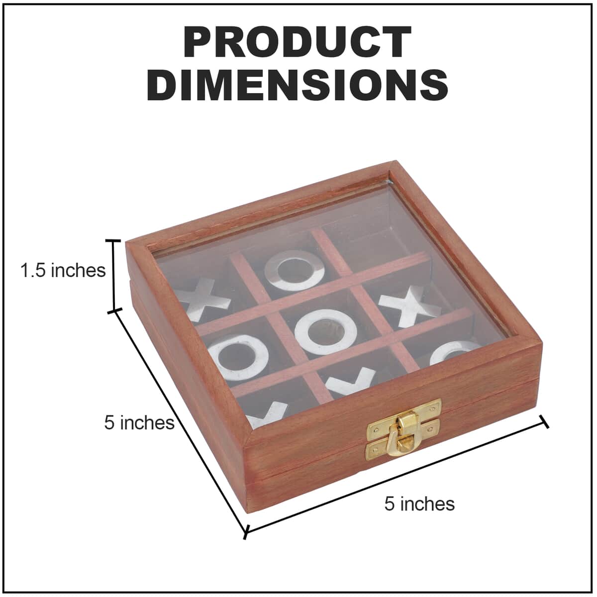 Wooden Tick Tack Toe Wooden Family Board Game Metal Naughts & Crosses Storage Box with Glass Lid image number 3