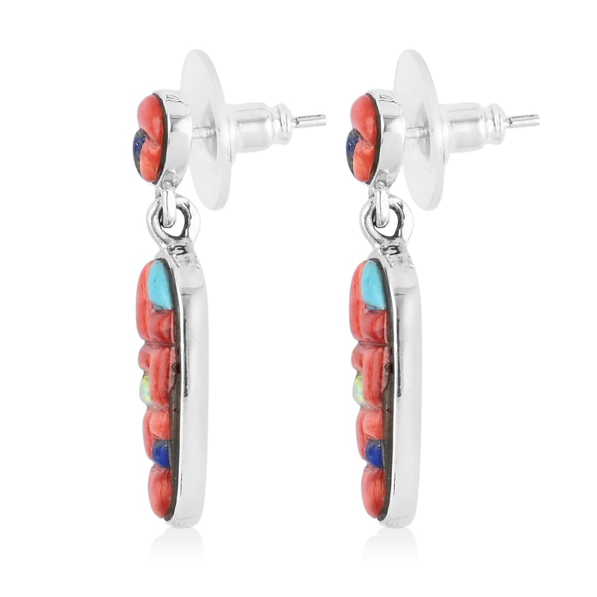 Santa Fe Style Kingman Turquoise and Multi Gemstone Earrings and Pendant in Sterling Silver 0.65 ctw image number 4