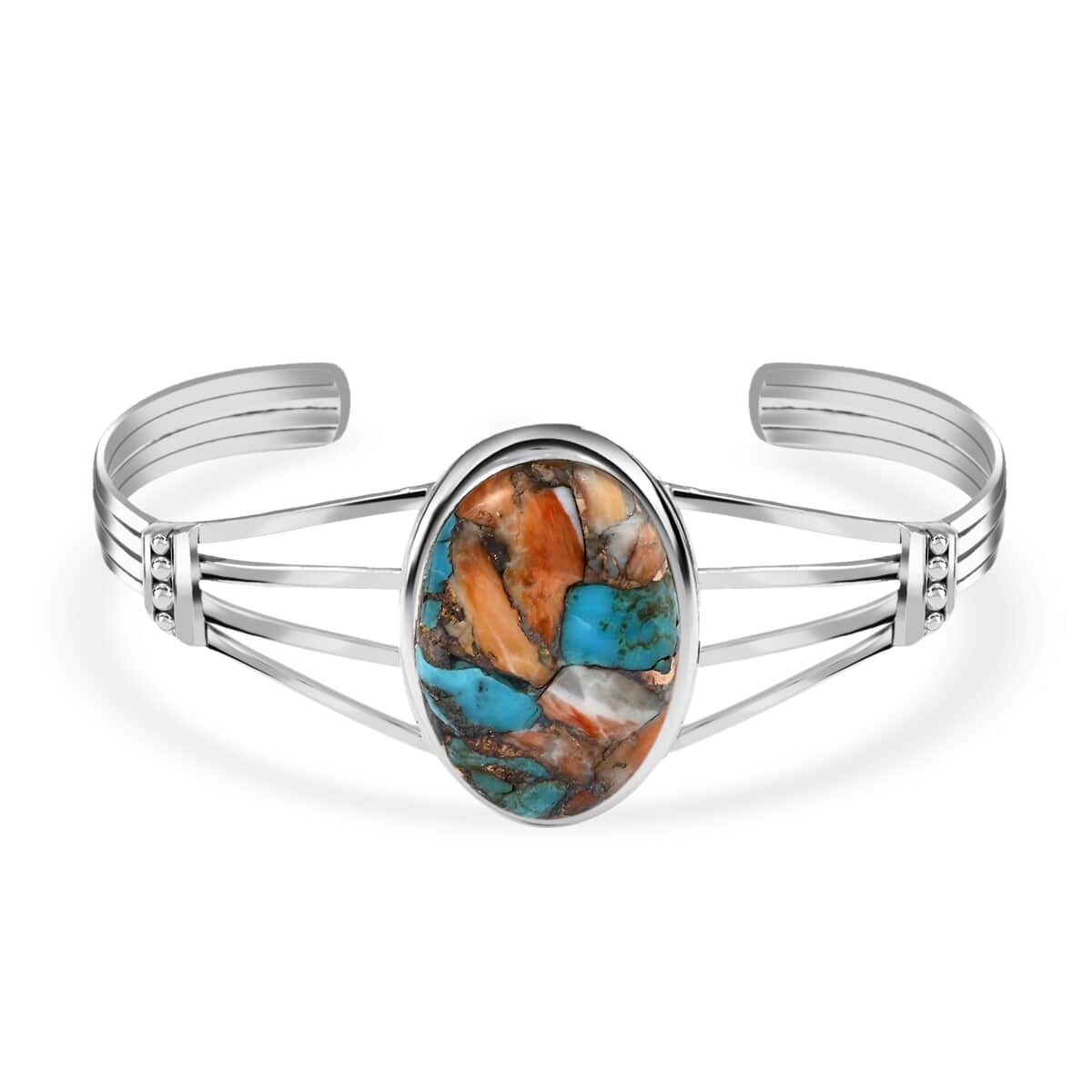 Santa Fe Style Spiny Turquoise Bracelet in Sterling Silver, Silver Cuff Bracelet (7 in) 1.85 ctw image number 0
