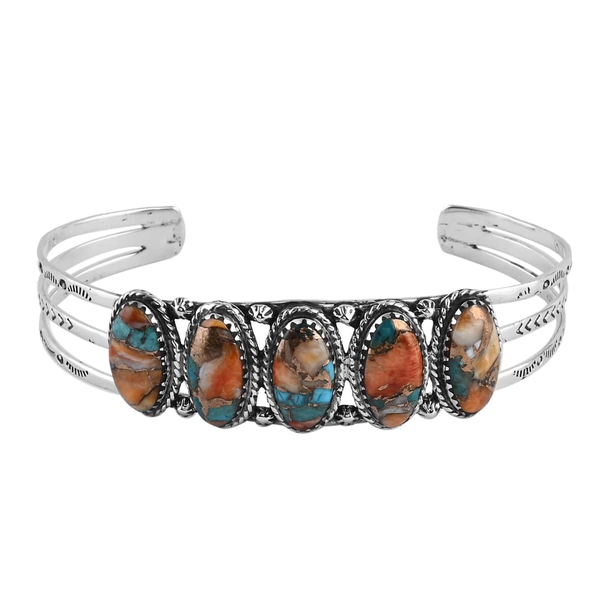 SANTA FE Style Spiny Turquoise Cuff Bracelet in Sterling Silver (8 in) 20.20 Grams 3.30 ctw image number 0