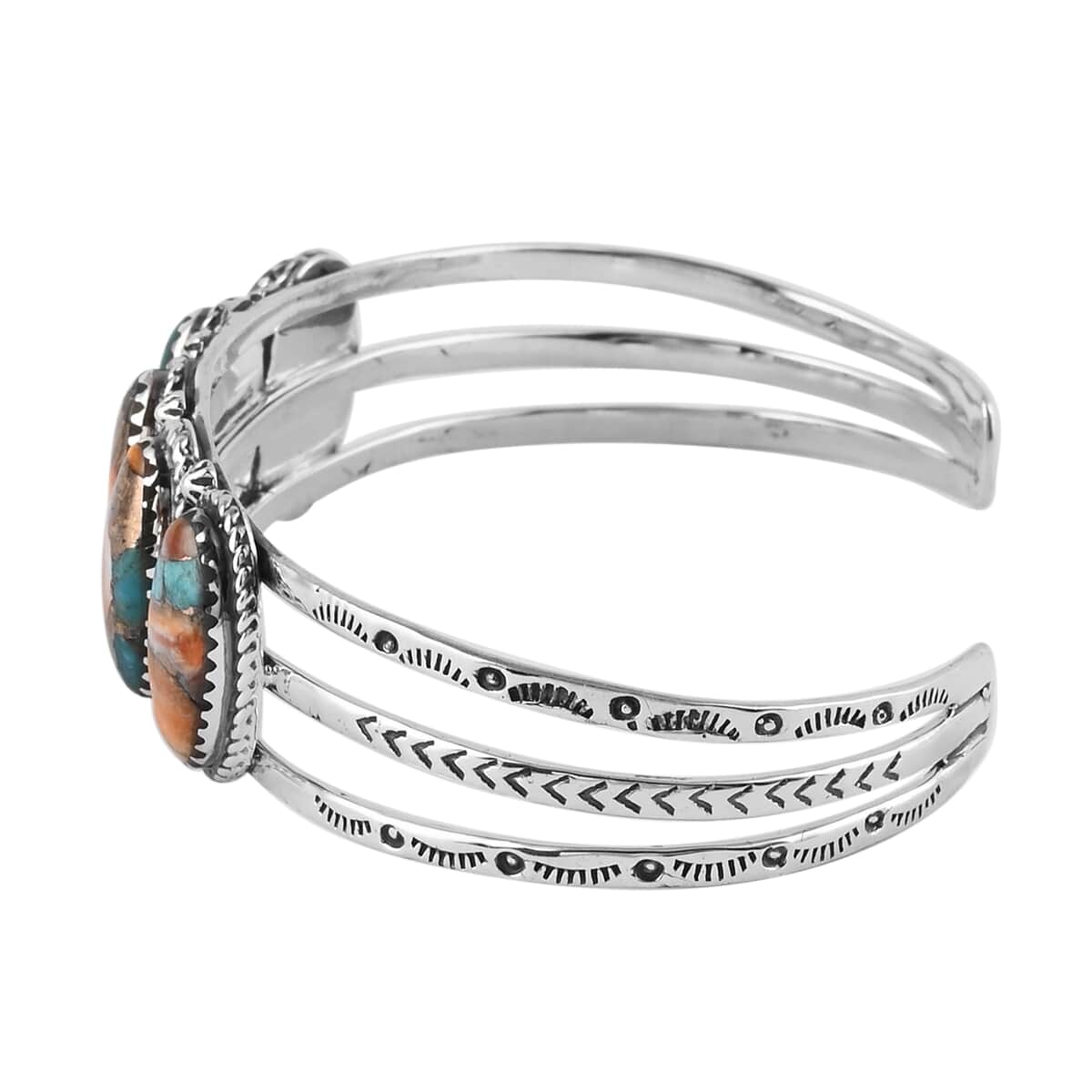 SANTA FE Style Spiny Turquoise Cuff Bracelet in Sterling Silver (8 in) 20.20 Grams 3.30 ctw image number 1